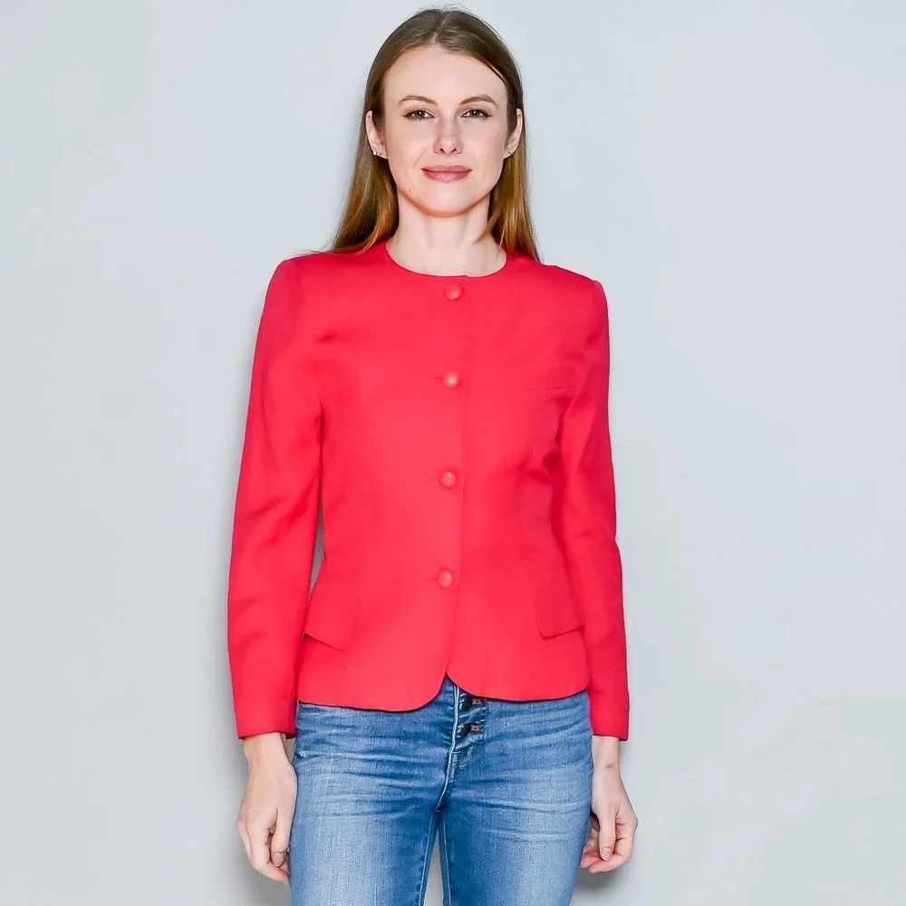 CHRISTIAN DIOR Vintage Bright Pink Collarless Blazer 4